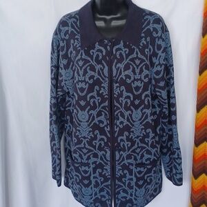 DIALOGUE Navy/Blue Wool Blend Long Duster/Cardigan, M, Fleur Di Lis, 23"ptp,29"L